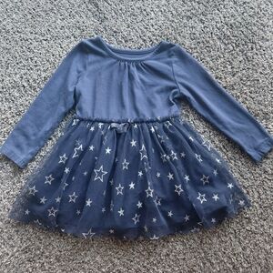 Girls' Navy Star Tulle Long-Sleeve Dress